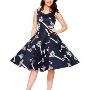 Navy Blue A-Line Dress with Key Print